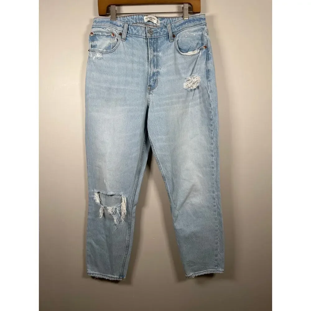 Abercrombie & Fitch The Mom High Rise‎ Curve Love Sz 30/10 Distressed Light Wash
